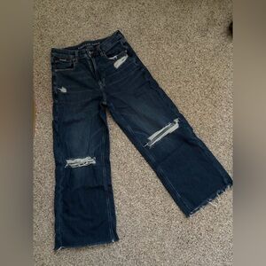 American Eagle Destroyed Super High Rise Baggy Wide Leg Jeans Short*